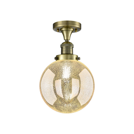 Innovations Beacon 8in 1-Light Semi-Flush Mount | Industrial Antique Brass Steel and Mercury Seeded Glass | Entryway & Hallway | Model 517-1CH-AB-G208-8