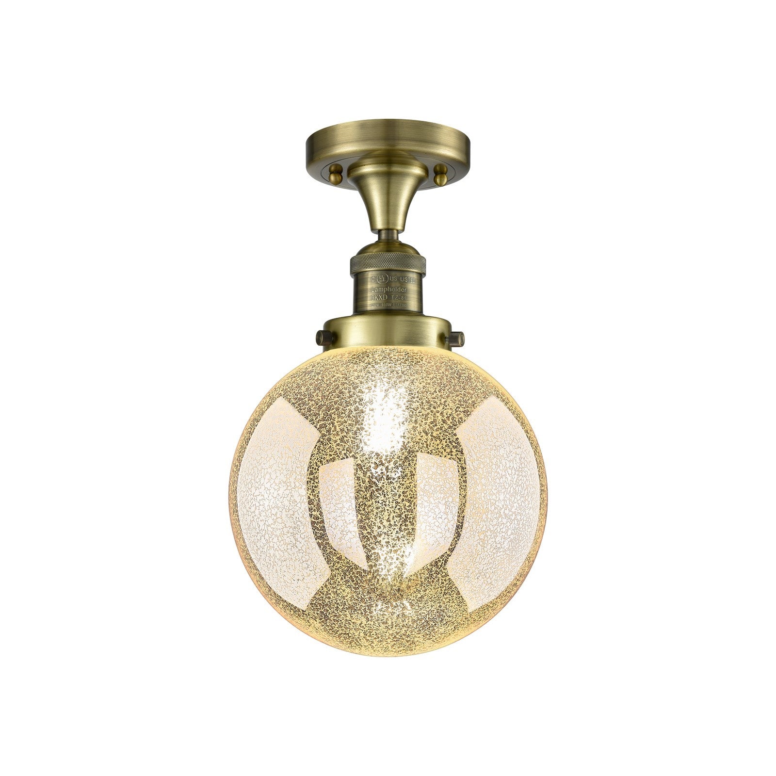 Innovations Beacon 8in 1-Light Semi-Flush Mount | Industrial Antique Brass Steel and Mercury Seeded Glass | Entryway & Hallway | Model 517-1CH-AB-G208-8