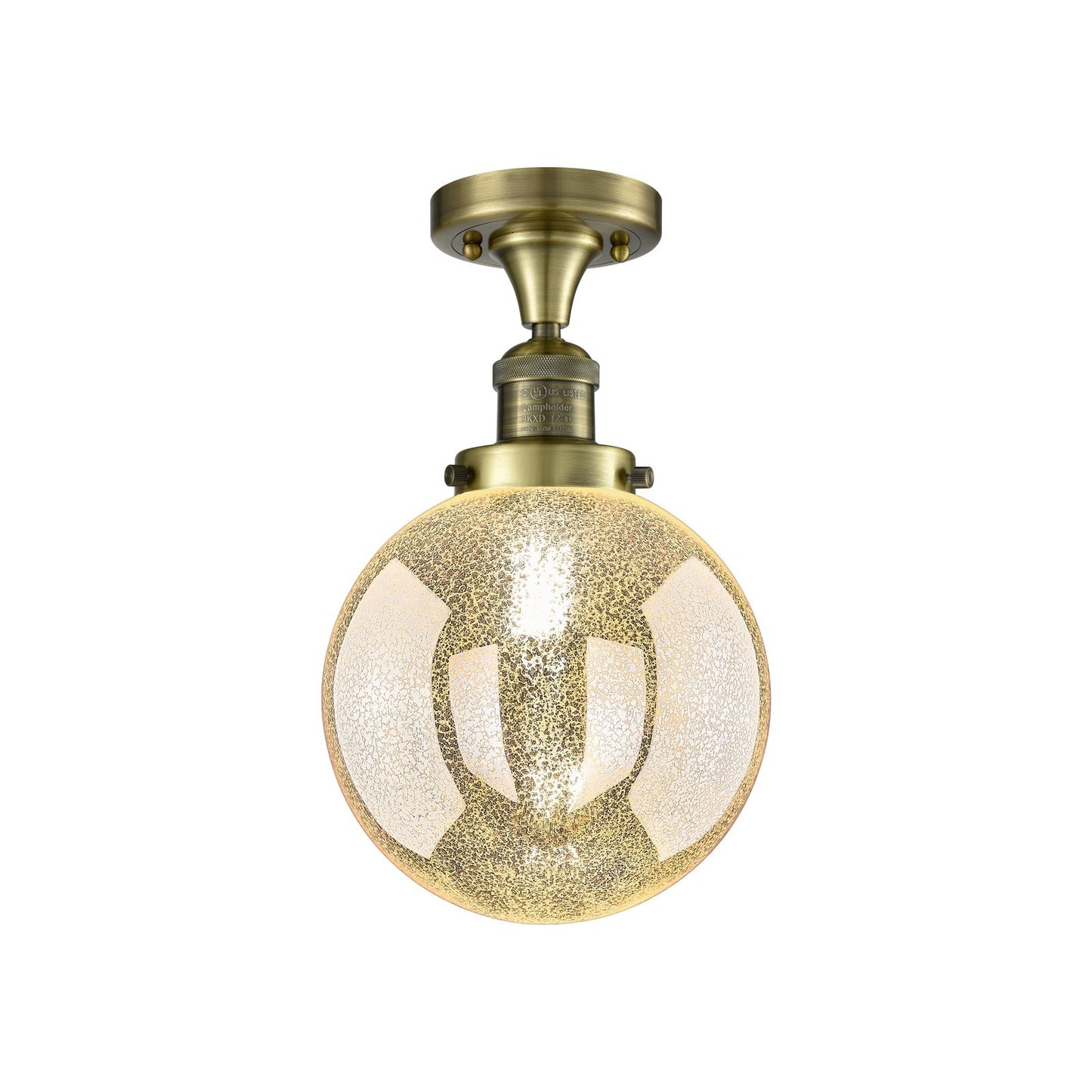 Innovations Beacon 8in 1-Light Semi-Flush Mount | Industrial Antique Brass Steel and Mercury Seeded Glass | Entryway & Hallway | Model 517-1CH-AB-G208-8