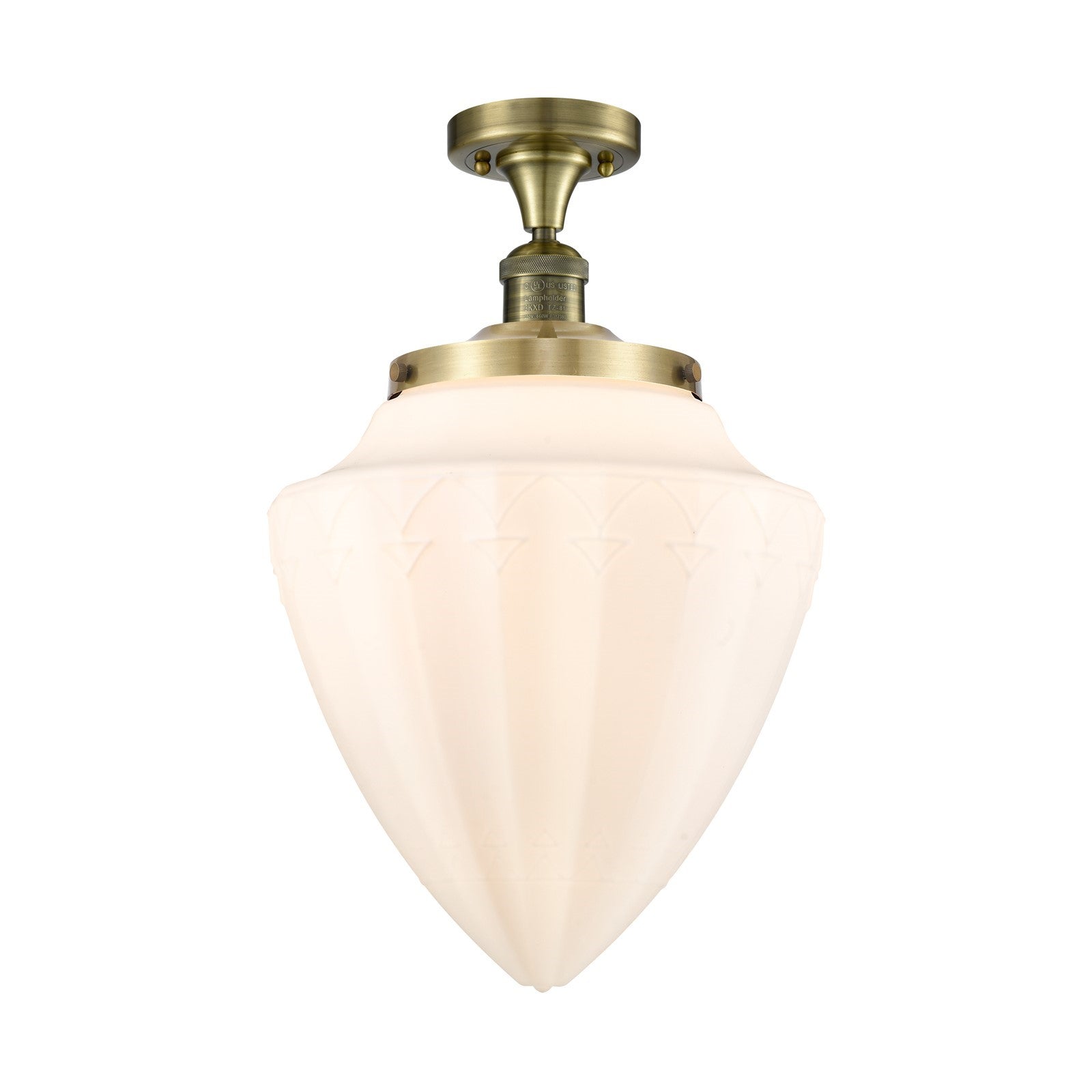 Innovations Bullet 12in 1-Light Semi-Flush Mount | Traditional Art Deco Antique Brass Steel and Matte White Frosted Glass | Model 517-1CH-AB-G661-12