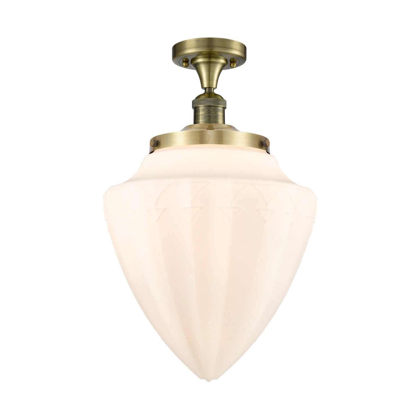 Innovations Bullet 12in 1-Light Semi-Flush Mount | Traditional Art Deco Antique Brass Steel and Matte White Frosted Glass | Model 517-1CH-AB-G661-12-LED