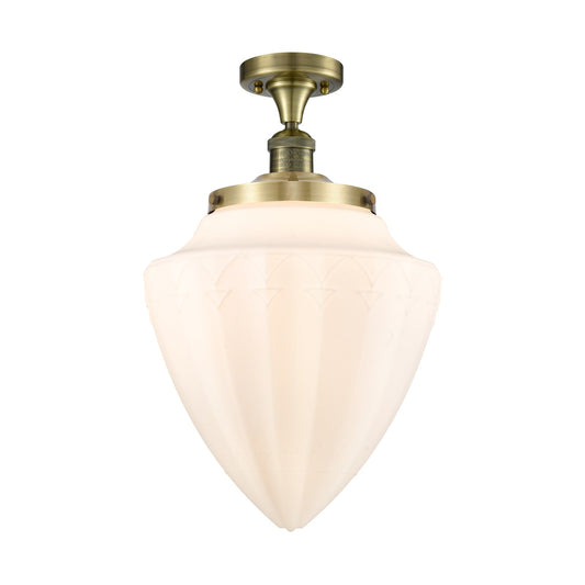 Innovations Bullet 12in 1-Light Semi-Flush Mount | Traditional Art Deco Antique Brass Steel and Matte White Frosted Glass | Model 517-1CH-AB-G661-12-LED