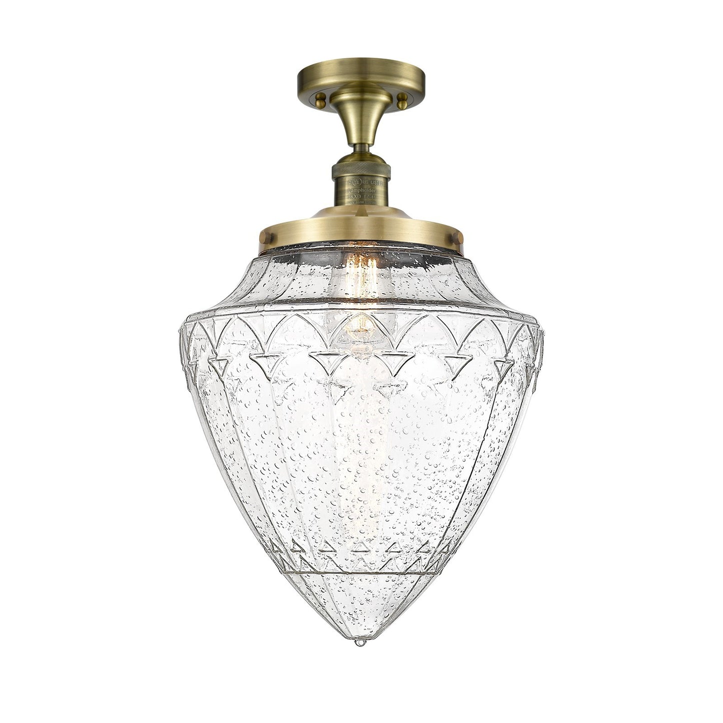 Innovations Bullet 12in 1-Light Semi-Flush Mount | Traditional Art Deco Antique Brass Steel and Seedy Glass | Kitchen & | Model 517-1CH-AB-G664-12-LED