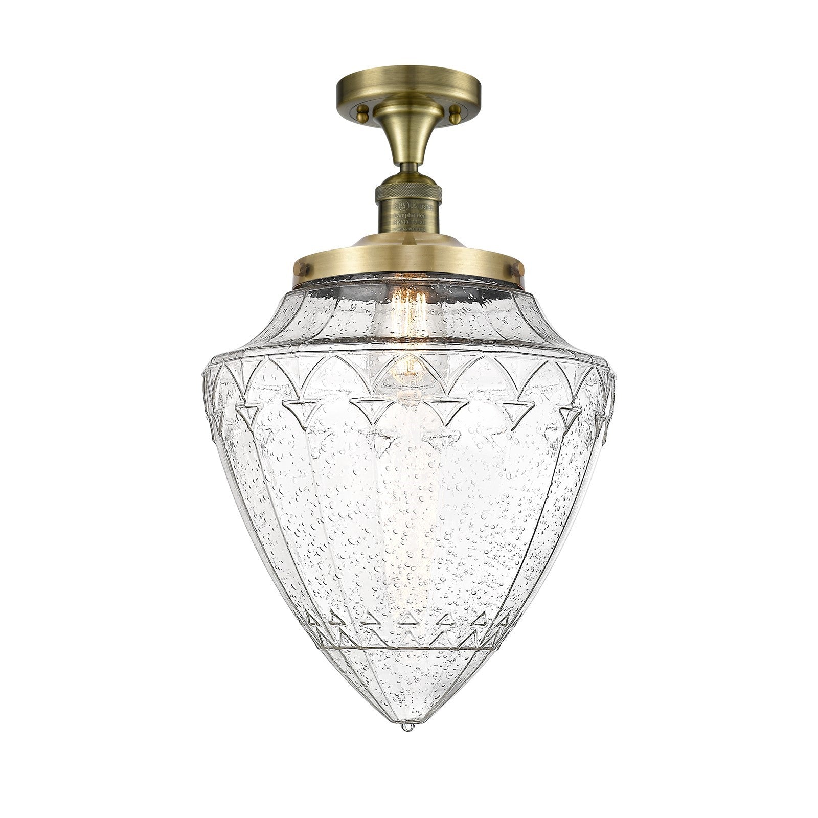 Innovations Bullet 12in 1-Light Semi-Flush Mount | Traditional Art Deco Antique Brass Steel and Seedy Glass | Kitchen & | Model 517-1CH-AB-G664-12-LED