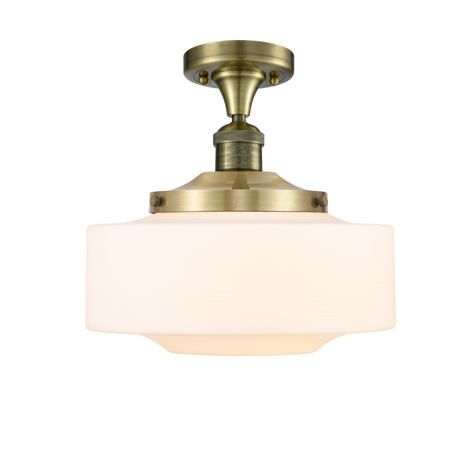 Innovations Bridgeton 12in 1-Light Semi-Flush Mount | Traditional Antique Brass Steel and Matte White Frosted Glass | Entryway | Model 517-1CH-AB-G691-12
