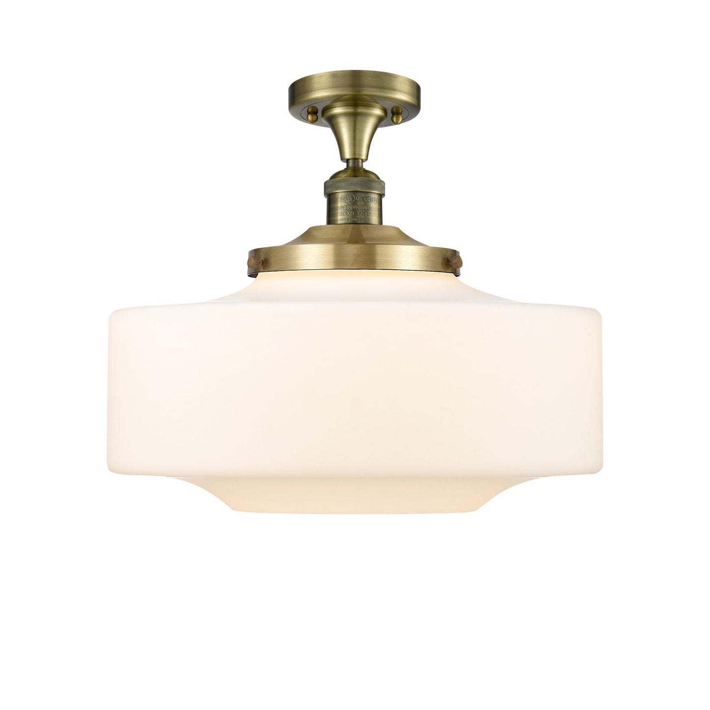 Innovations Bridgeton 16in 1-Light Semi-Flush Mount | Traditional Antique Brass Steel and Matte White Frosted Glass | Model 517-1CH-AB-G691-16-LED