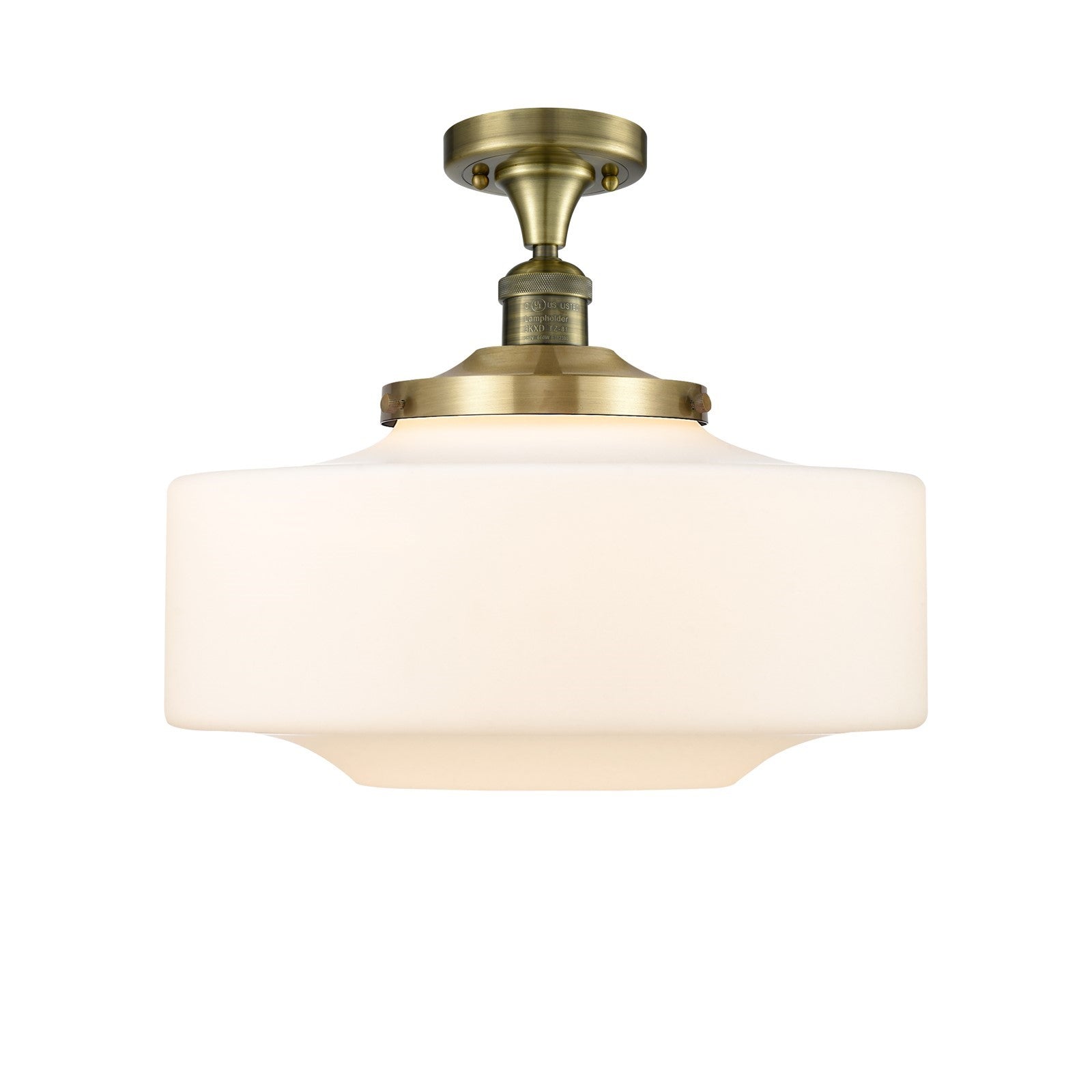 Innovations Bridgeton 16in 1-Light Semi-Flush Mount | Traditional Antique Brass Steel and Matte White Frosted Glass | Model 517-1CH-AB-G691-16-LED