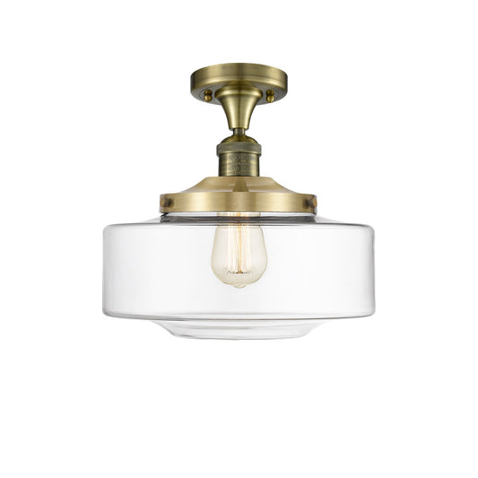 Innovations Bridgeton 12in 1-Light Semi-Flush Mount | Traditional Antique Brass Steel and Clear Glass | Hallway & Bathroom | 12 | Model 517-1CH-AB-G692-12