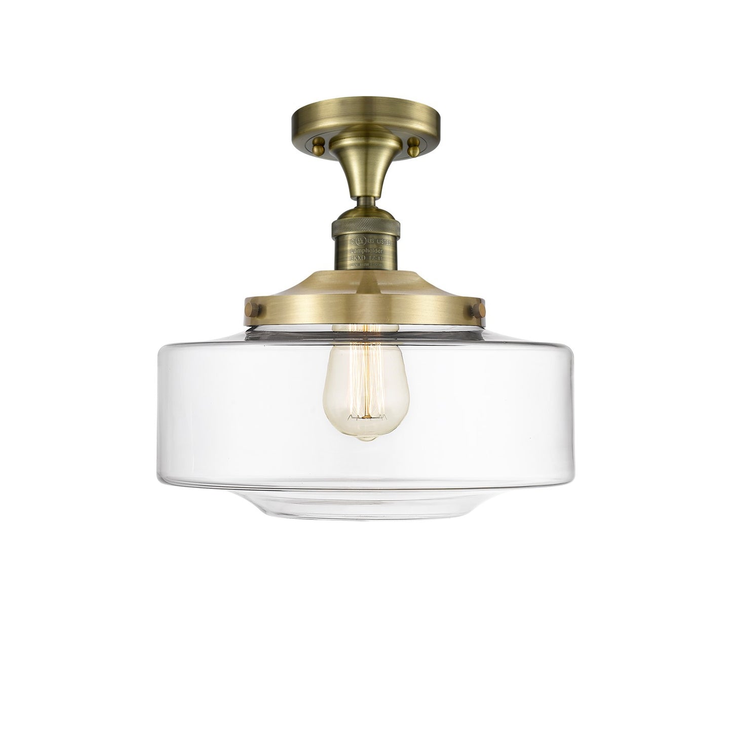 Innovations Bridgeton 12in 1-Light Semi-Flush Mount | Traditional Antique Brass Steel and Clear Glass | Hallway & Bathroom | 12 | Model 517-1CH-AB-G692-12