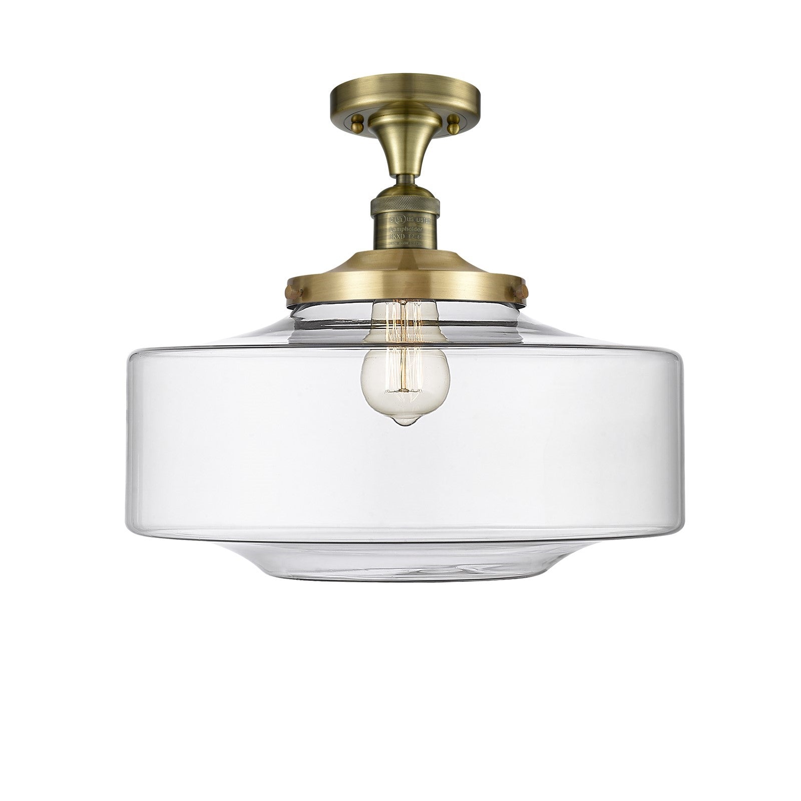 Innovations Bridgeton 16in 1-Light Semi-Flush Mount | Traditional Antique Brass Steel and Clear Glass | Kitchen & Bathroom Damp | Model 517-1CH-AB-G692-16