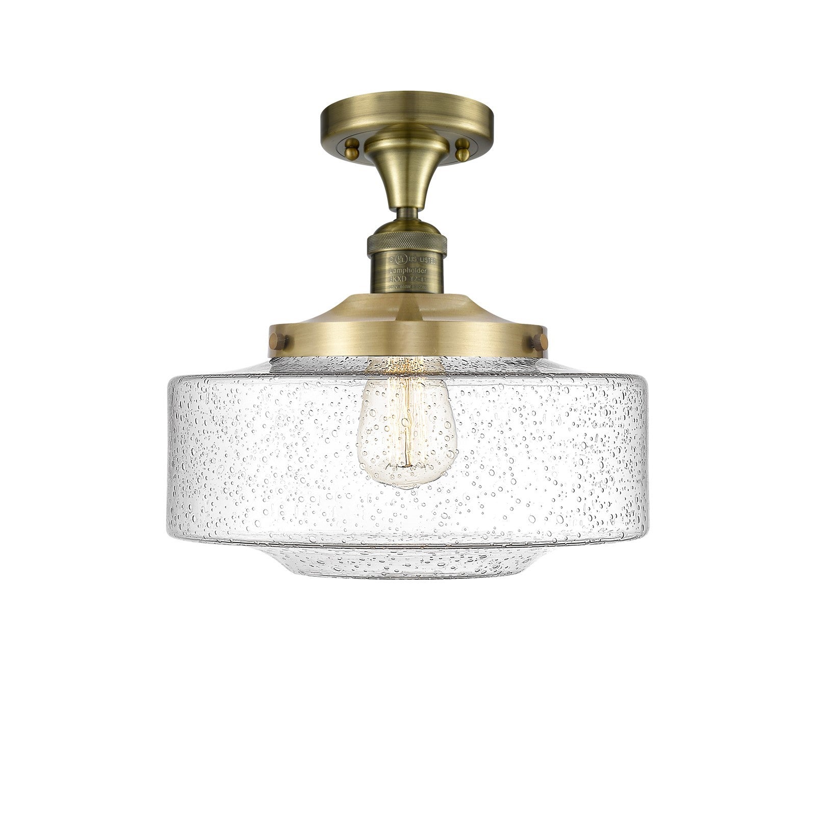 Innovations Bridgeton 12in 1-Light Semi-Flush Mount | Traditional Antique Brass Steel and Seedy Glass | Entryway & Hallway | 12 | Model 517-1CH-AB-G694-12