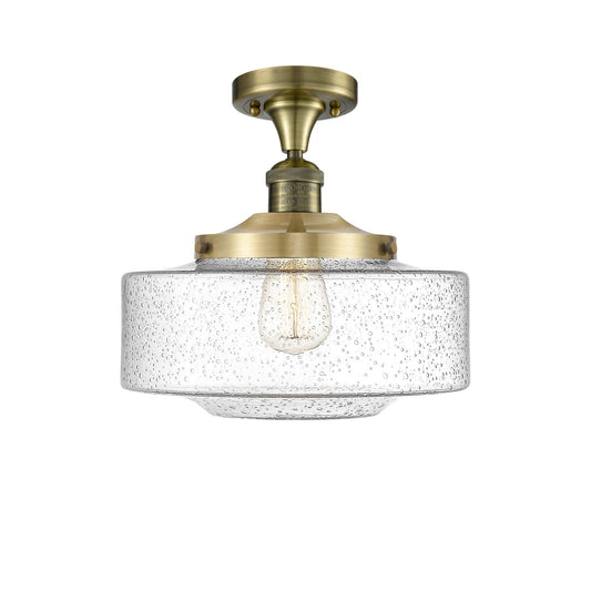 Innovations Bridgeton 12in 1-Light Semi-Flush Mount | Traditional Antique Brass Steel and Seedy Glass | Entryway & Hallway | Model 517-1CH-AB-G694-12-LED