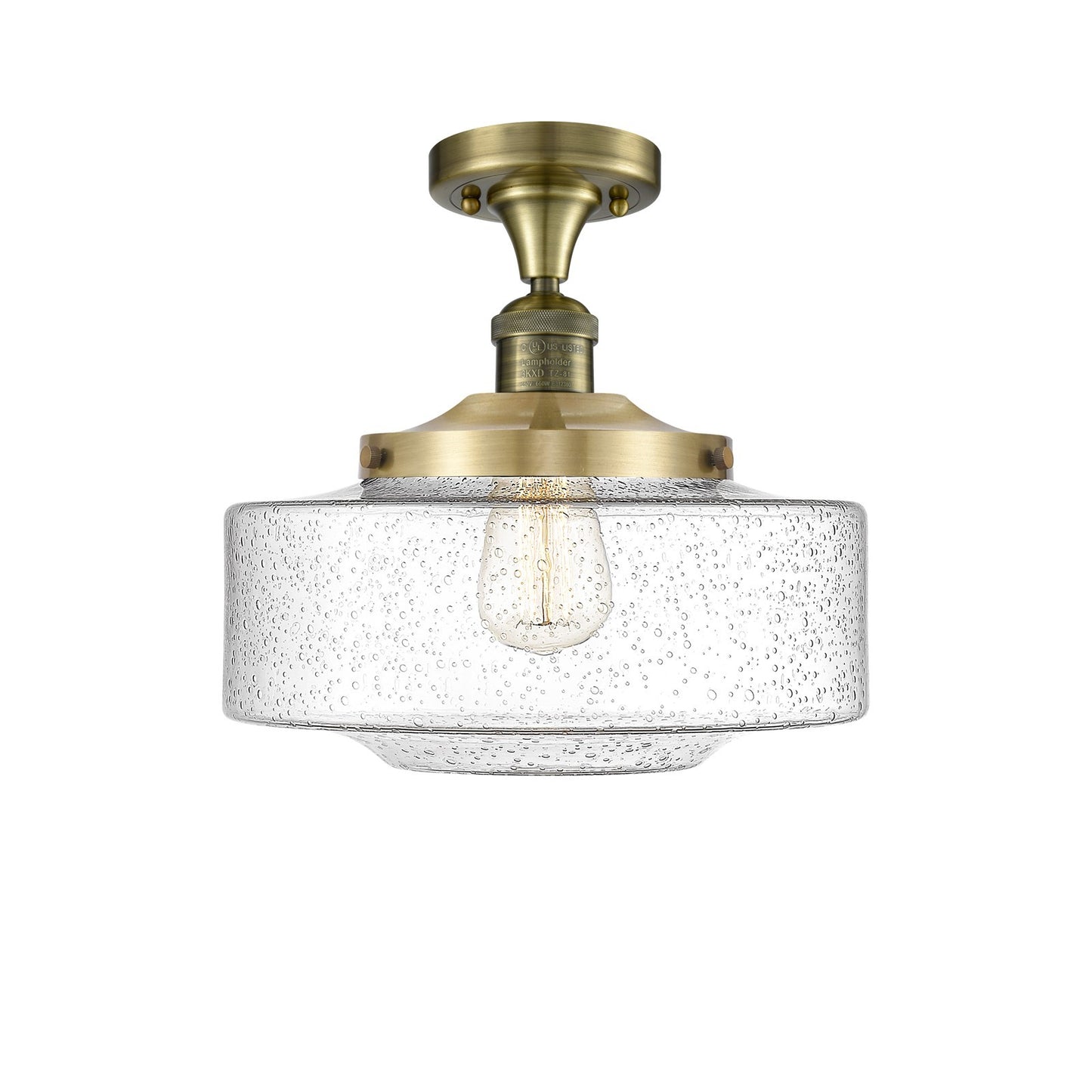 Innovations Bridgeton 12in 1-Light Semi-Flush Mount | Traditional Antique Brass Steel and Seedy Glass | Entryway & Hallway | Model 517-1CH-AB-G694-12-LED