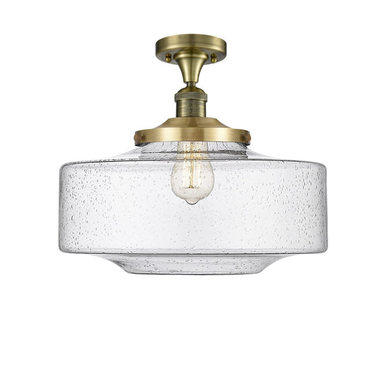 Innovations Bridgeton 12in 1-Light Semi-Flush Mount | Traditional Antique Brass Steel and Seedy Glass | Entryway & Hallway | Model 517-1CH-AB-G694-16-LED