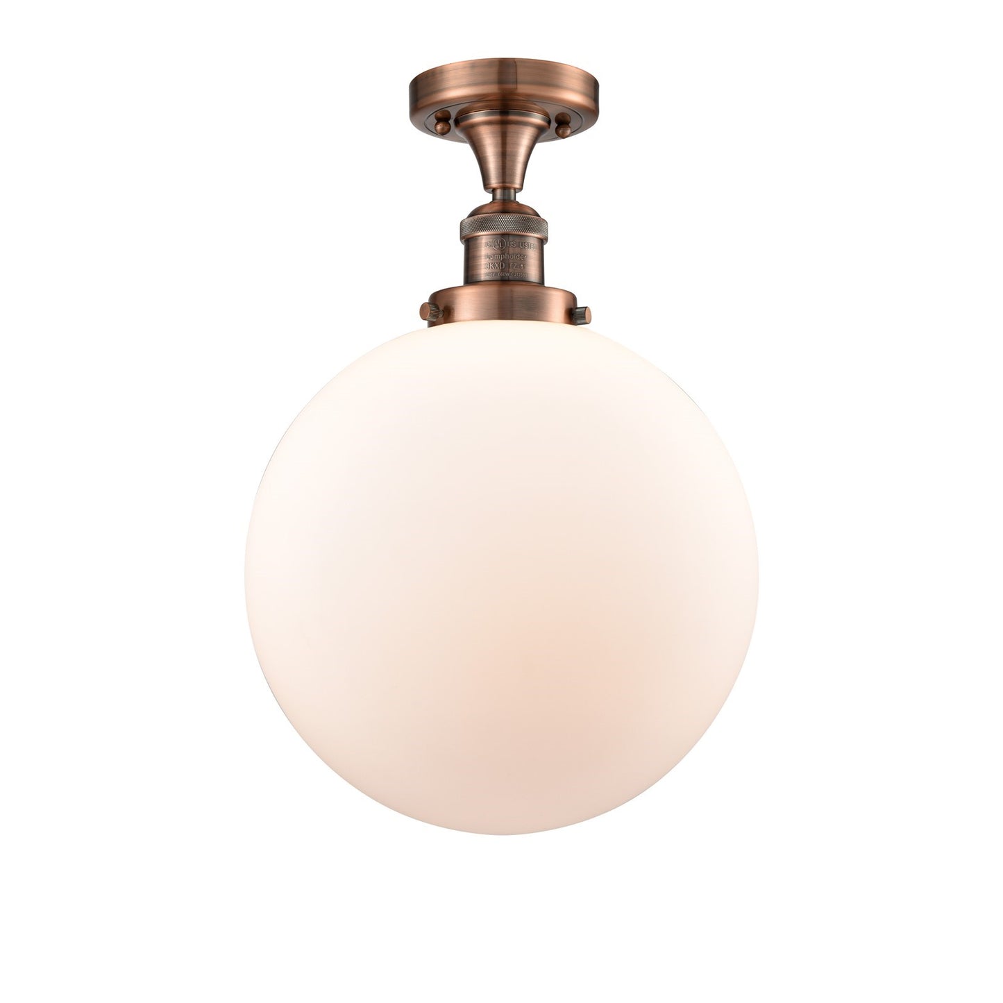 Innovations Beacon 12in 1-Light Semi-Flush Mount | Industrial Antique Copper and Matte White Frosted Glass | Entryway & Hallway | Model 517-1CH-AC-G201-12