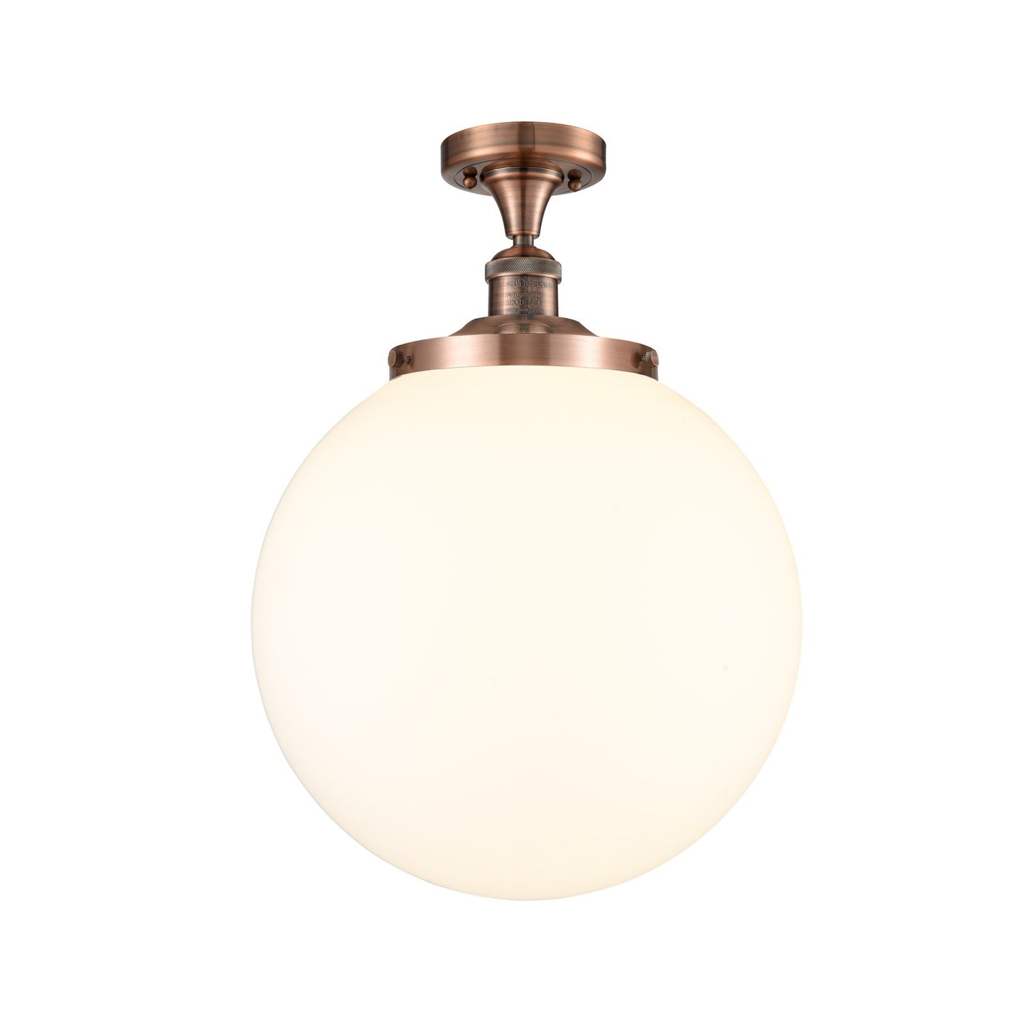 Innovations Beacon 14in 1-Light Semi-Flush Mount | Industrial Antique Copper Steel and Matte White Frosted Glass | Entryway & | Model 517-1CH-AC-G201-14