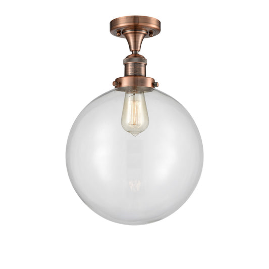 Innovations Beacon 12in 1-Light Semi-Flush Mount | Industrial Antique Copper Steel and Clear Glass | Entryway & Hallway | 12 x | Model 517-1CH-AC-G202-12