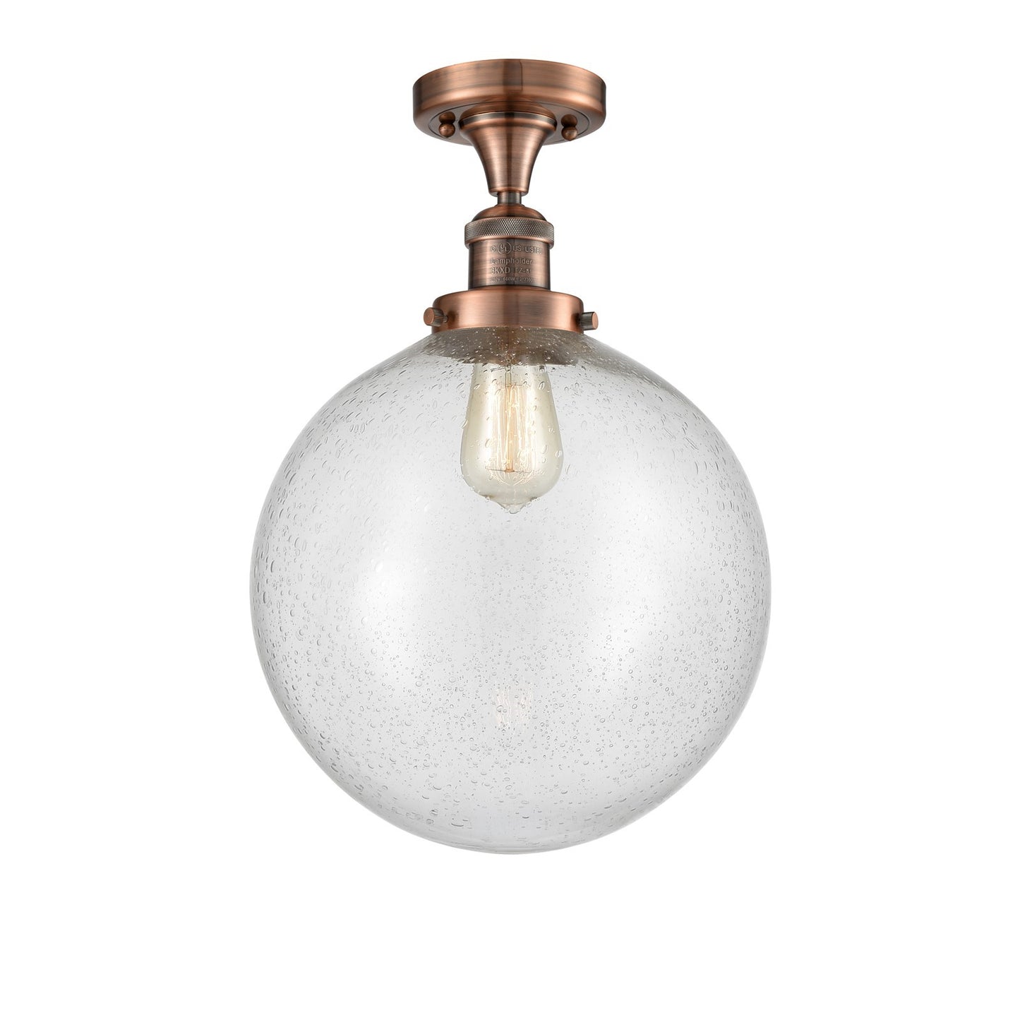 Innovations Beacon 12in 1-Light Semi-Flush Mount | Industrial Antique Copper Steel and Seedy Glass | Entryway & Hallway | Model 517-1CH-AC-G204-12-LED