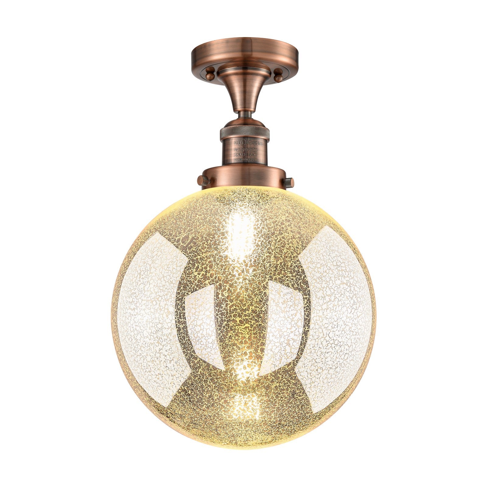 Innovations Beacon 10in 1-Light Semi-Flush Mount | Industrial Antique Copper Steel and Mercury Seeded Glass | Entryway & | Model 517-1CH-AC-G208-10