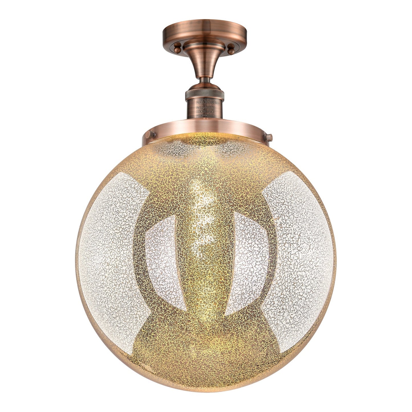 Innovations Beacon 14in 1-Light Semi-Flush Mount | Industrial Antique Copper and Mercury Seeded Glass | Entryway & Hallway | 14 | Model 517-1CH-AC-G208-14