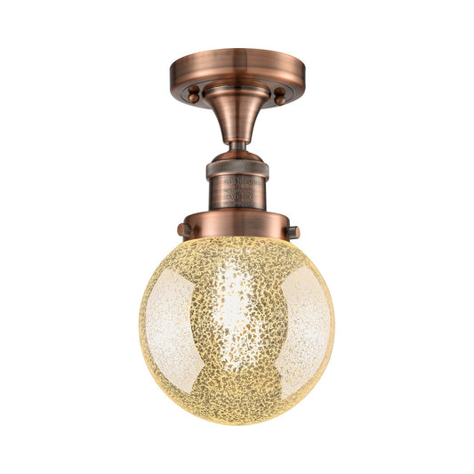 Innovations Beacon 6in 1-Light Semi-Flush Mount | Industrial Antique Copper and Mercury Seeded Glass | Entryway & Hallway | 6 x | Model 517-1CH-AC-G208-6