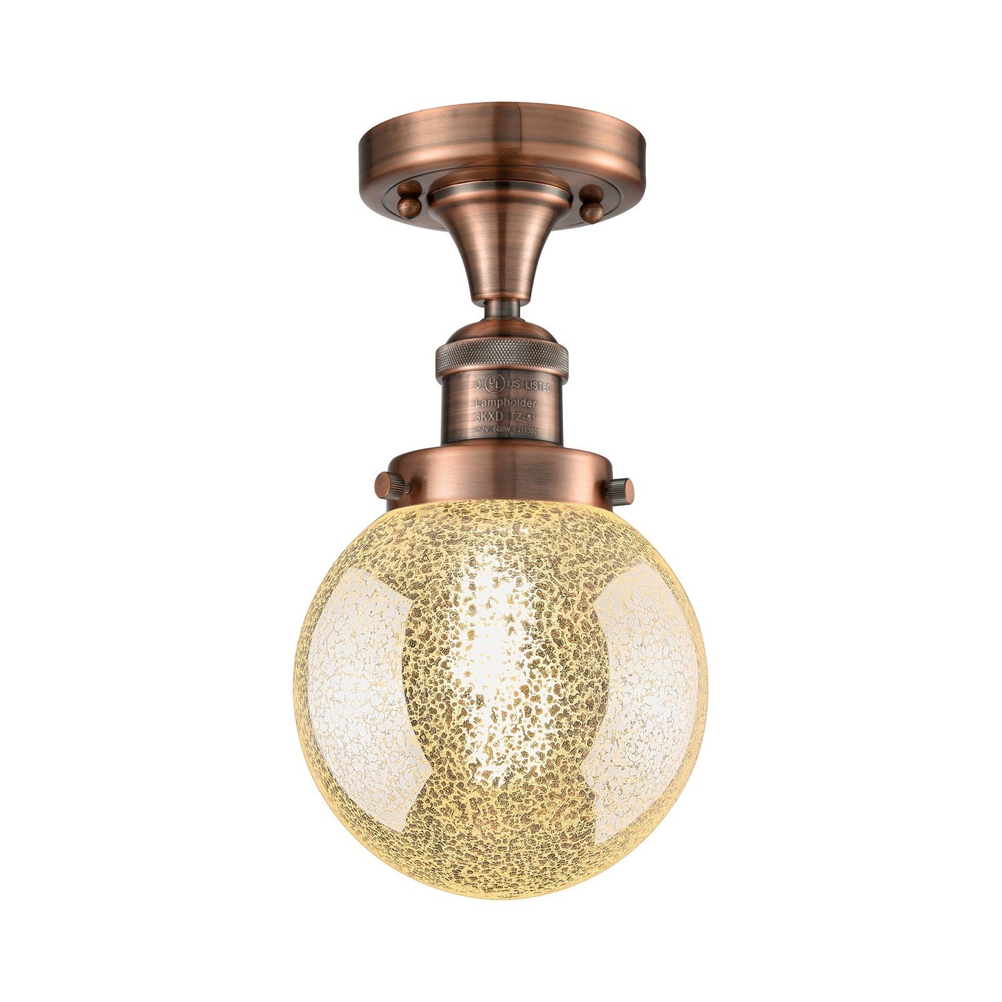 Innovations Beacon 6in 1-Light Semi-Flush Mount | Industrial Antique Copper and Mercury Seeded Glass | Entryway & Hallway | 6 x | Model 517-1CH-AC-G208-6