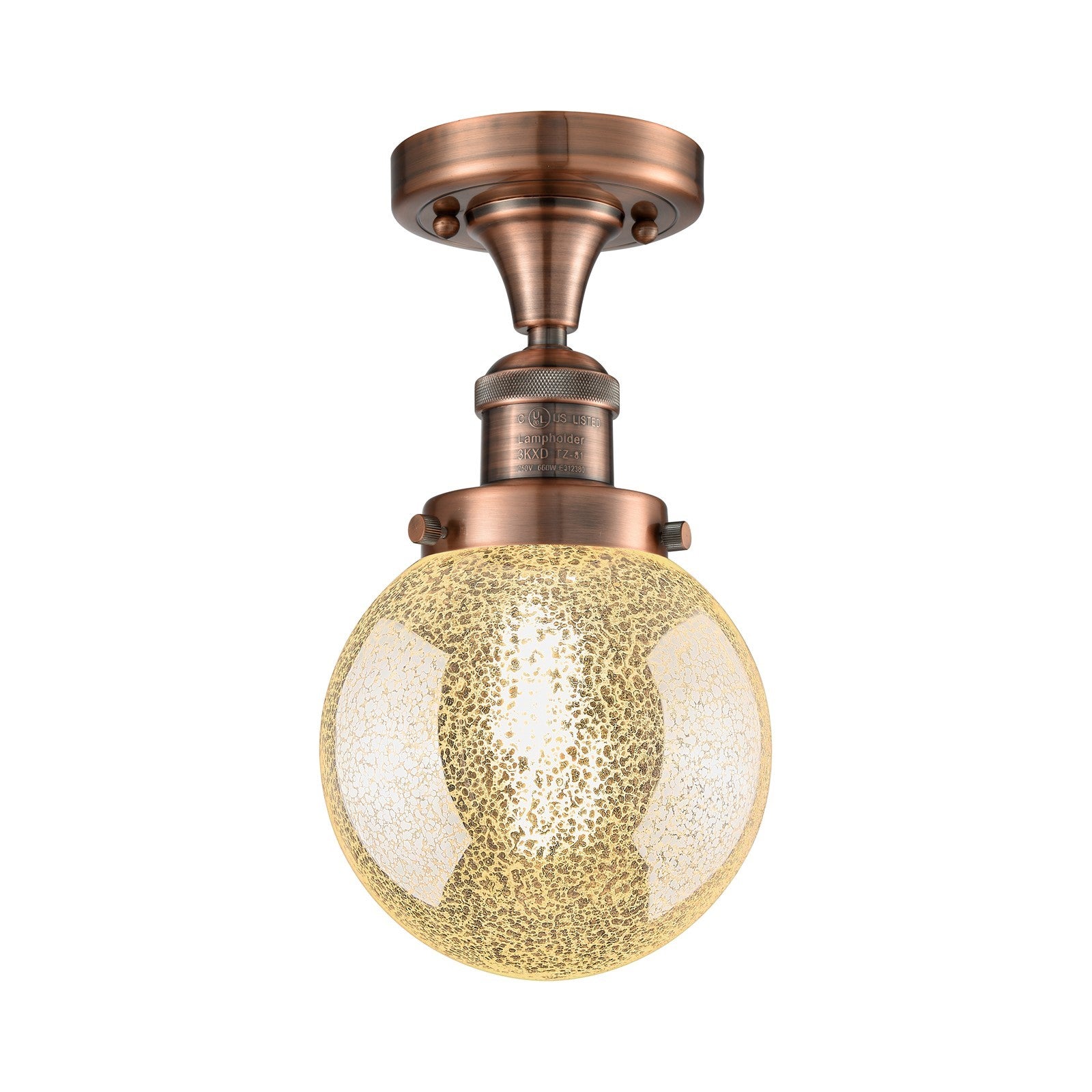 Innovations Beacon 6in 1-Light Semi-Flush Mount | Industrial Antique Copper and Mercury Seeded Glass | Entryway & Hallway | 6 x | Model 517-1CH-AC-G208-6