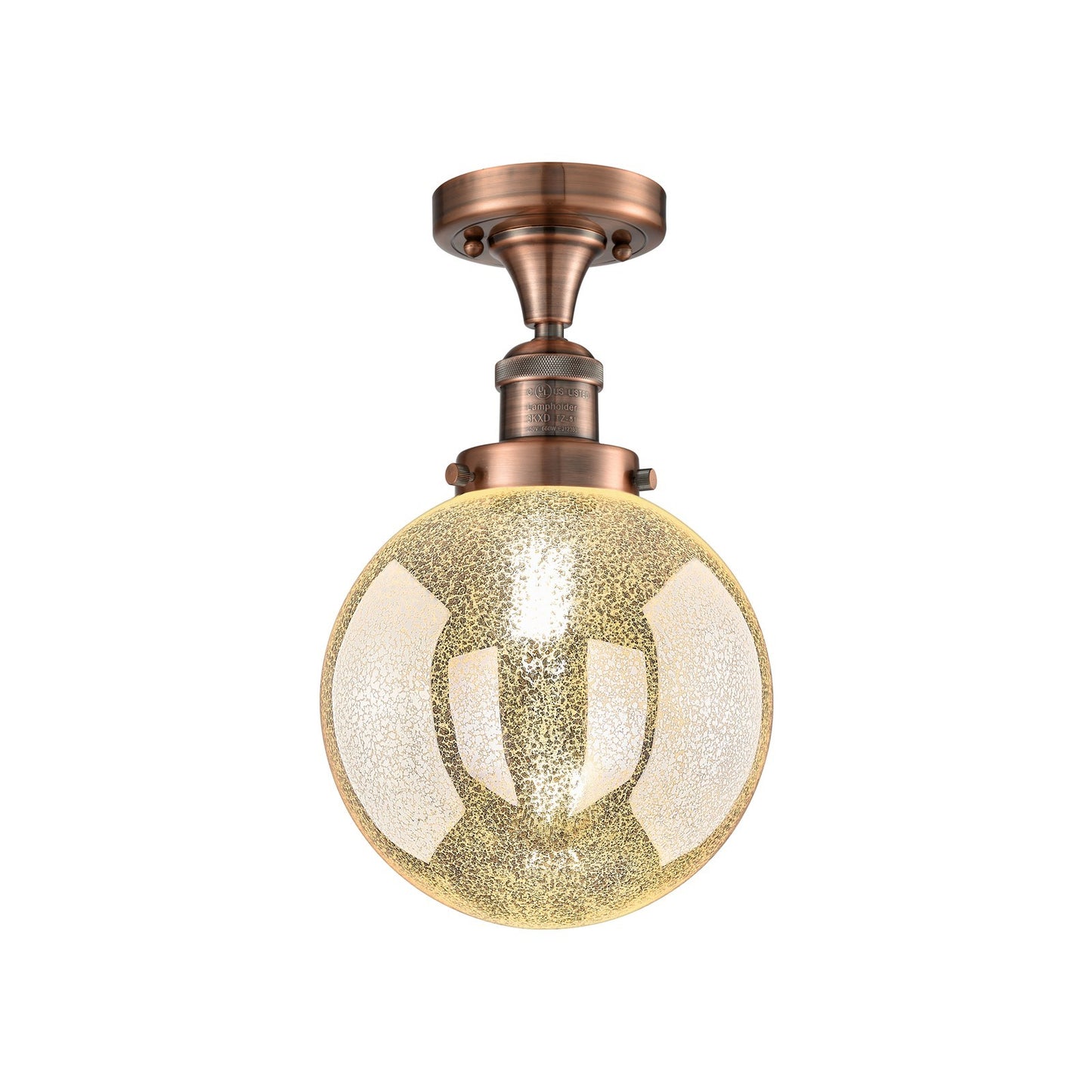 Innovations Beacon 8in 1-Light Semi-Flush Mount | Industrial Antique Copper Steel and Mercury Seeded Glass | Entryway & Hallway | Model 517-1CH-AC-G208-8