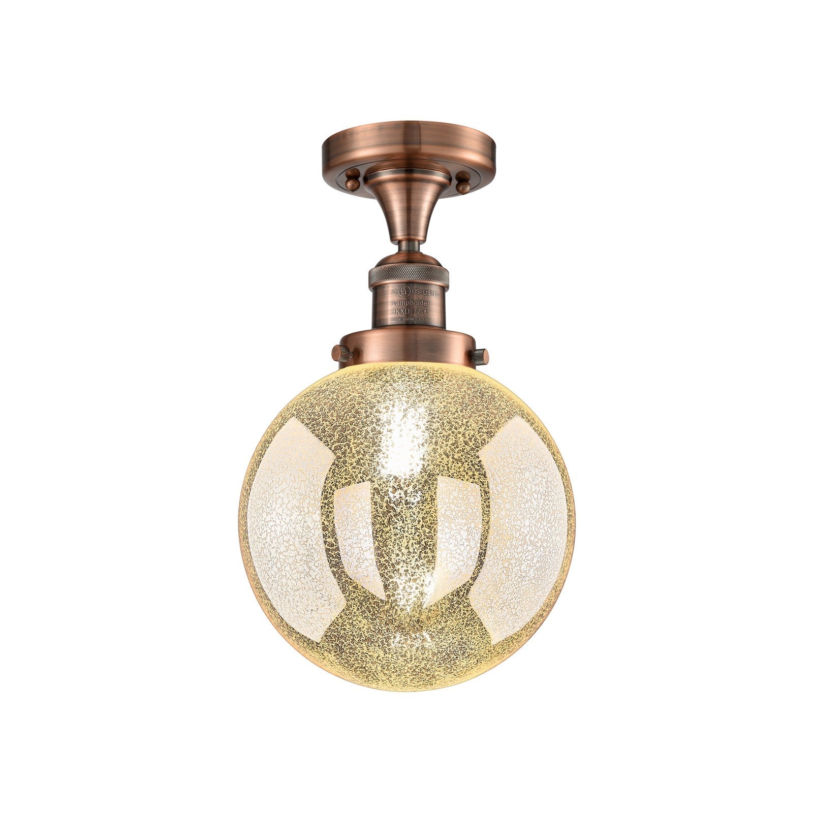 Innovations Beacon 8in 1-Light Semi-Flush Mount | Industrial Antique Copper Steel and Mercury Seeded Glass | Entryway & Hallway | Model 517-1CH-AC-G208-8