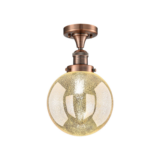 Innovations Beacon 8in 1-Light Semi-Flush Mount | Industrial Antique Copper Steel and Mercury Seeded Glass | Entryway & Hallway | Model 517-1CH-AC-G208-8