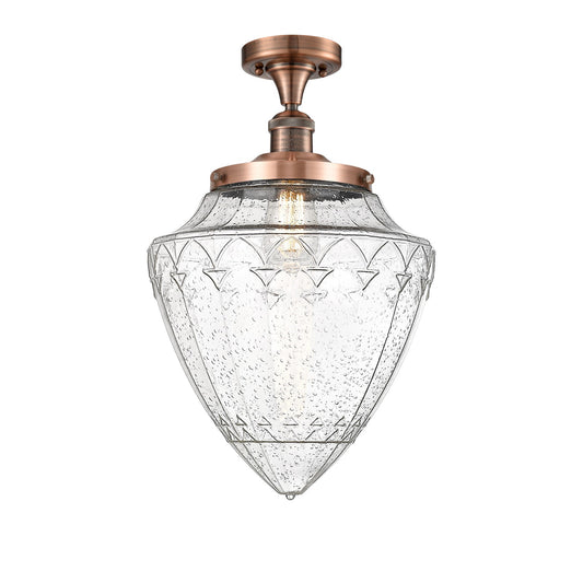 Innovations Bullet 12in 1-Light Semi-Flush Mount | Traditional Art Deco Antique Copper Steel and Seedy Glass | Entryway & | Model 517-1CH-AC-G664-12