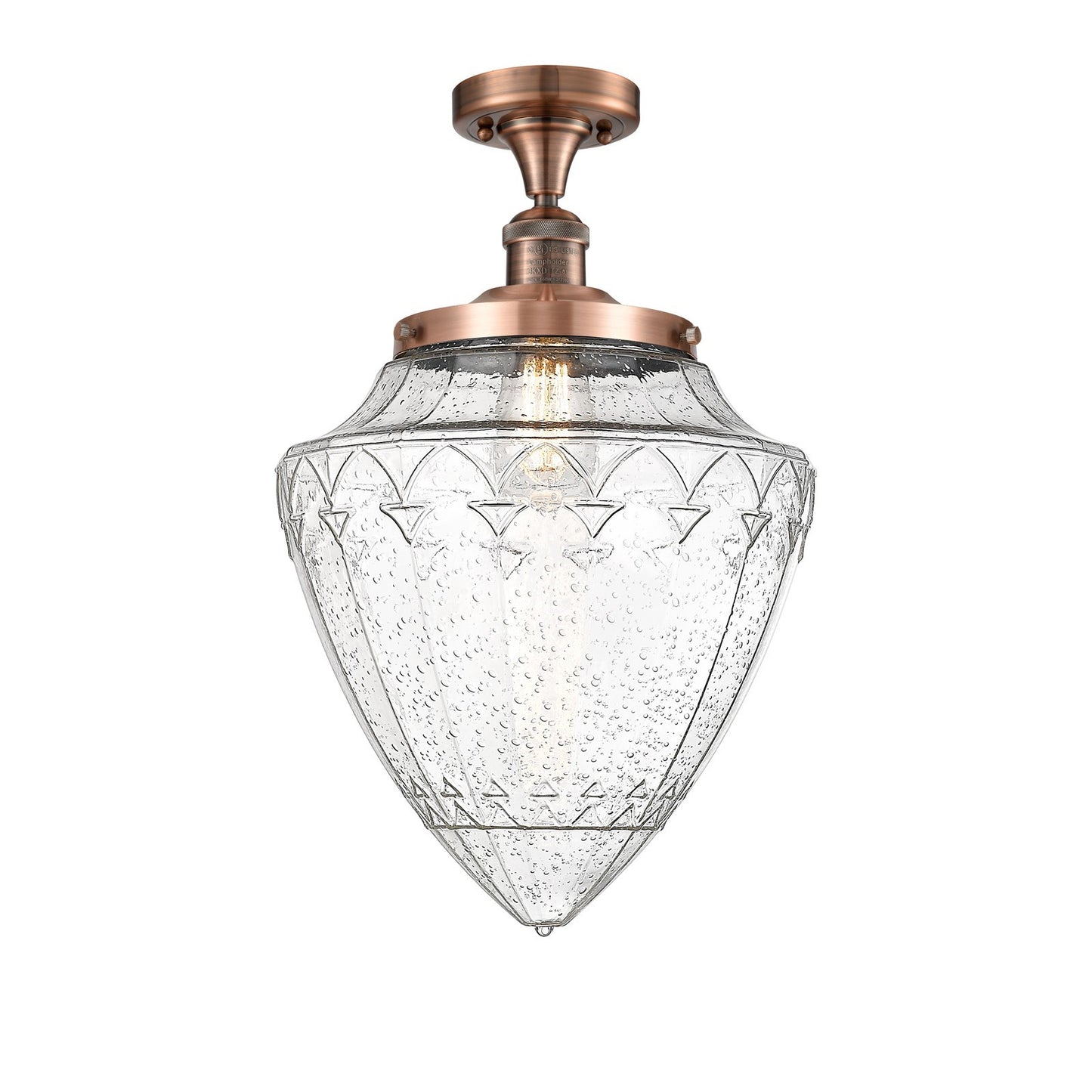 Innovations Bullet 12in 1-Light Semi-Flush Mount | Traditional Art Deco Antique Copper Steel and Seedy Glass | Damp-Rated | Model 517-1CH-AC-G664-12-LED