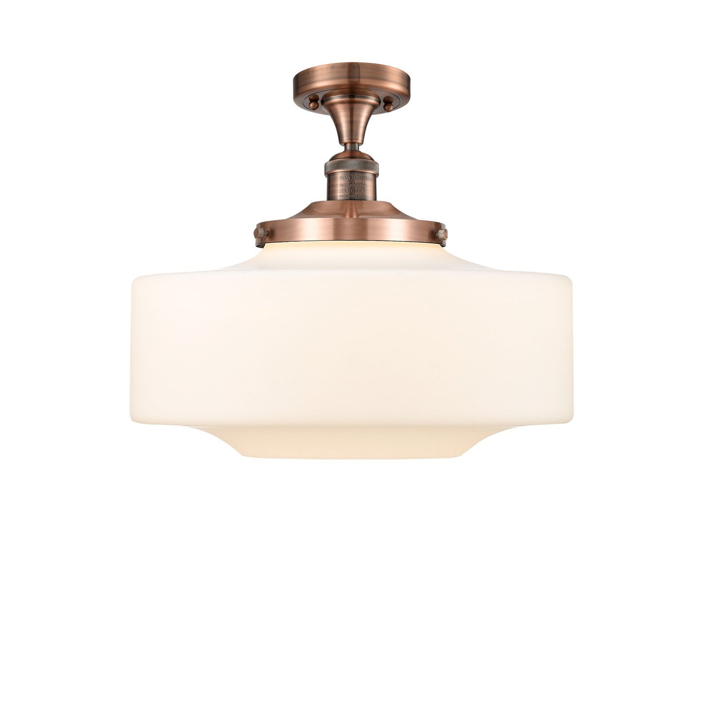 Innovations Bridgeton 16in 1-Light Semi-Flush Mount | Traditional Antique Copper Steel and Matte White Frosted Glass | Model 517-1CH-AC-G691-16