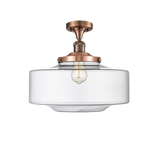 Innovations Bridgeton 16in 1-Light Semi-Flush Mount | Traditional Antique Copper Steel and Clear Glass | Entryway & Hallway | Model 517-1CH-AC-G692-16-LED