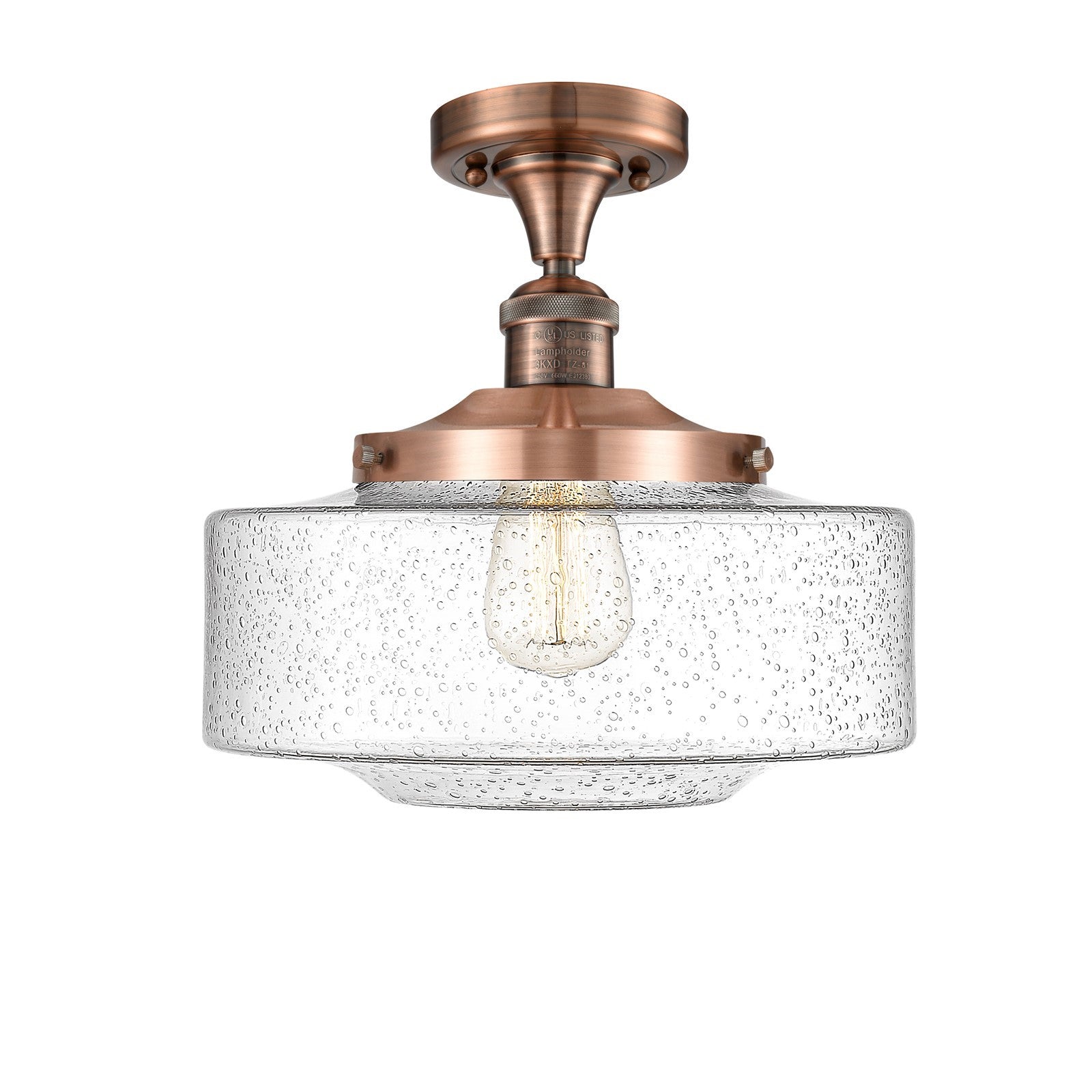 Innovations Bridgeton 12in 1-Light Semi-Flush Mount | Traditional Antique Copper Steel and Seedy Glass | Damp-Rated Entryway & | Model 517-1CH-AC-G694-12