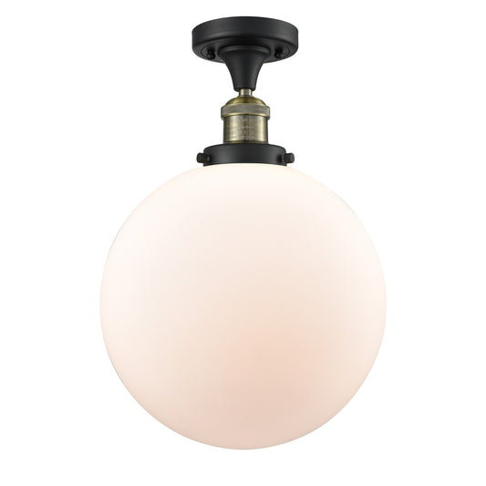 Innovations Beacon 12in 1-Light Semi-Flush Mount | Industrial Black Antique Brass and Matte White Frosted Glass | Kitchen & | Model 517-1CH-BAB-G201-12