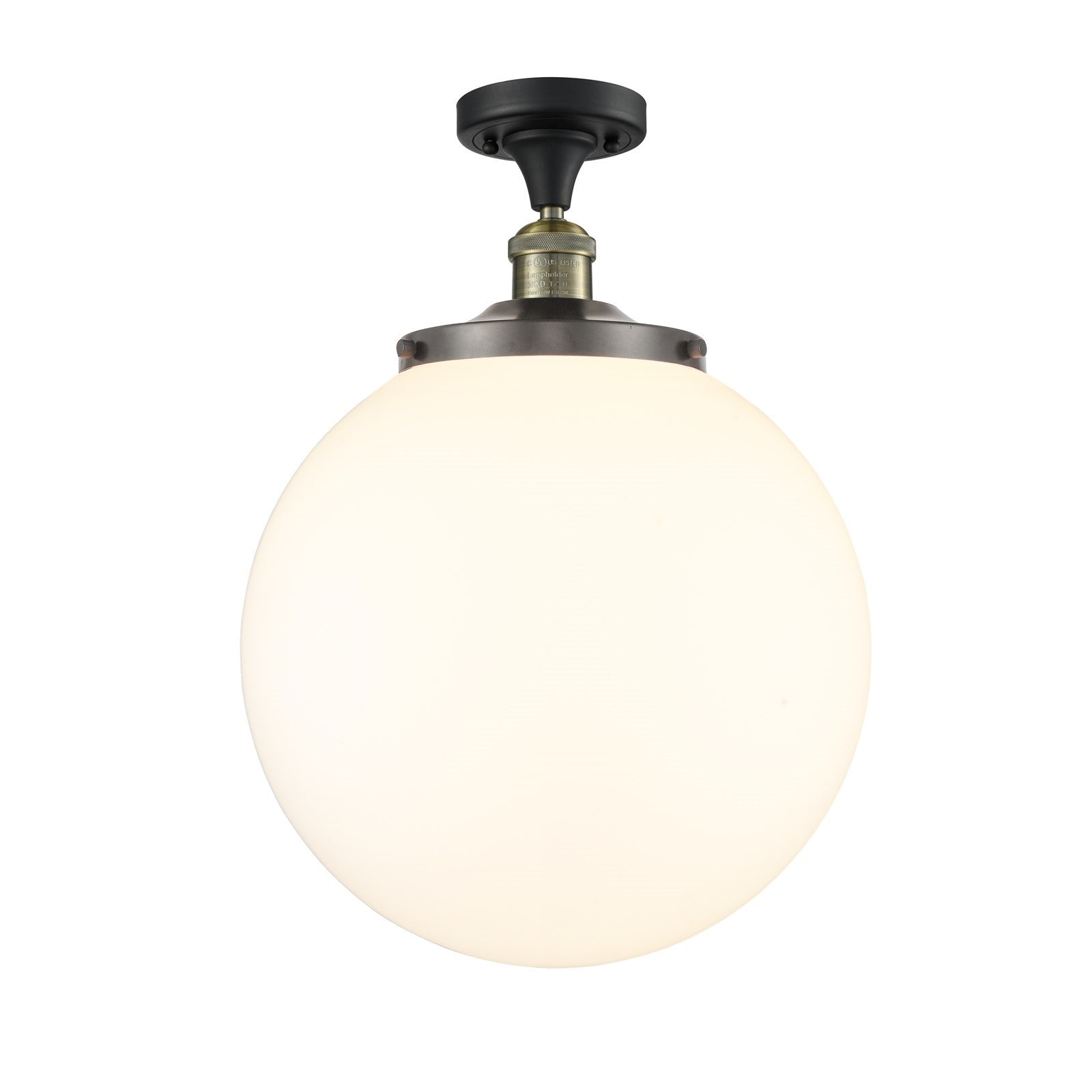 Innovations Beacon 14in 1-Light Semi-Flush Mount | Industrial Black Antique Brass Steel and Matte White Frosted Glass | Model 517-1CH-BAB-G201-14