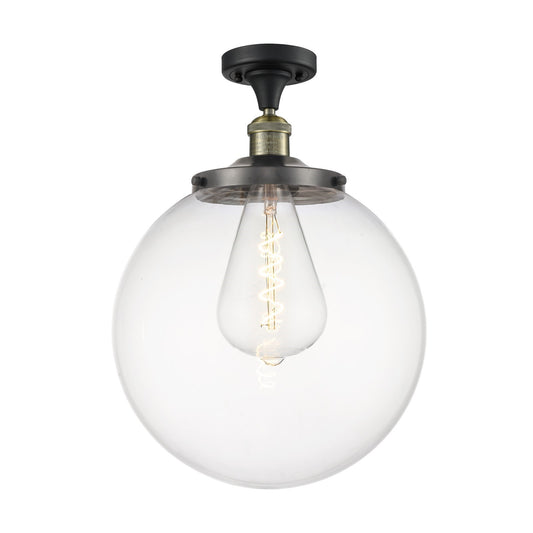 Innovations Beacon 14in 1-Light Semi-Flush Mount | Industrial Black Antique Brass Steel and Clear Glass | Entryway & Hallway | Model 517-1CH-BAB-G202-14