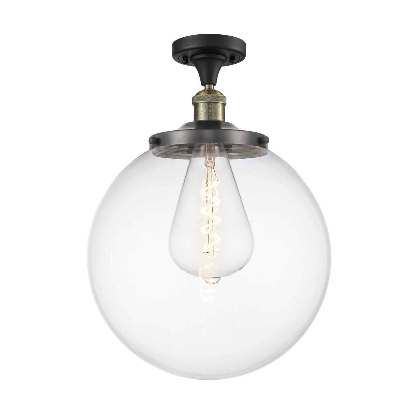 Innovations Beacon 14in 1-Light Semi-Flush Mount | Industrial Black Antique Brass Steel and Clear Glass | Entryway & Hallway | Model 517-1CH-BAB-G202-14