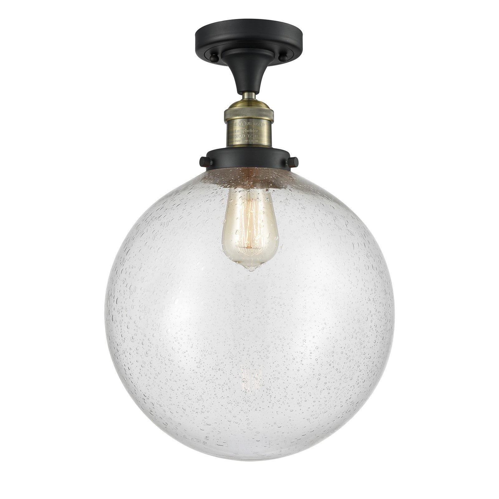 Innovations Beacon 12in 1-Light Semi-Flush Mount | Industrial Black Antique Brass Steel and Seedy Glass | Entryway & Hallway | Model 517-1CH-BAB-G204-12