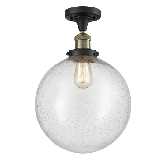 Innovations Beacon 12in 1-Light Semi-Flush Mount | Industrial Black Antique Brass Steel and Seedy Glass | Entryway & Hallway | Model 517-1CH-BAB-G204-12