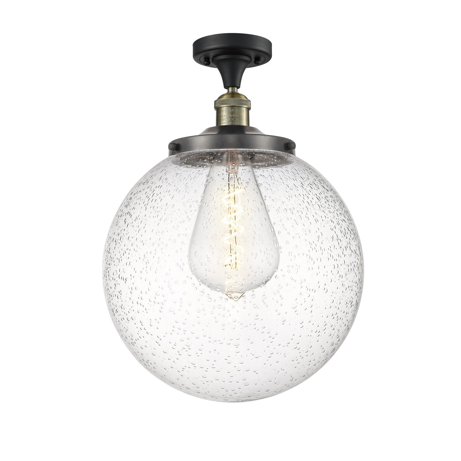 Innovations Beacon 14in 1-Light Semi-Flush Mount | Industrial Black Antique Brass Steel and Seedy Glass | Entryway & Hallway | Model 517-1CH-BAB-G204-14