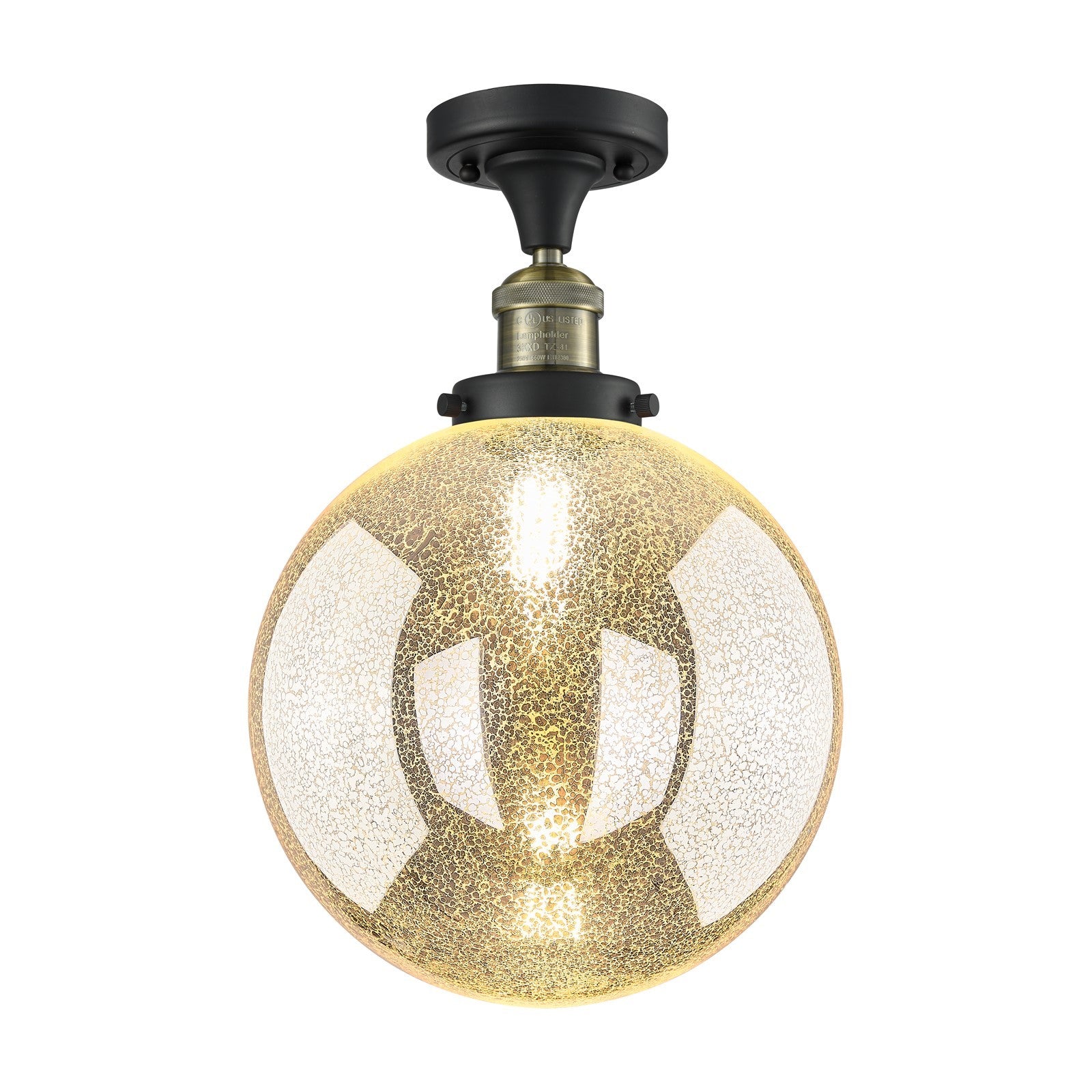Innovations Beacon 10in 1-Light Semi-Flush Mount | Industrial Black Antique Brass Steel and Mercury Seeded Glass | Kitchen & | Model 517-1CH-BAB-G208-10