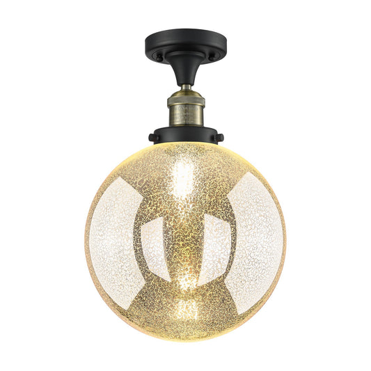 Innovations Beacon 10in 1-Light Semi-Flush Mount | Industrial Black Antique Brass Steel and Mercury Seeded Glass | Kitchen & | Model 517-1CH-BAB-G208-10