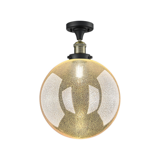Innovations Beacon 12in 1-Light Semi-Flush Mount | Industrial Black Antique Brass Steel and Mercury Seeded Glass | Entryway & | Model 517-1CH-BAB-G208-12