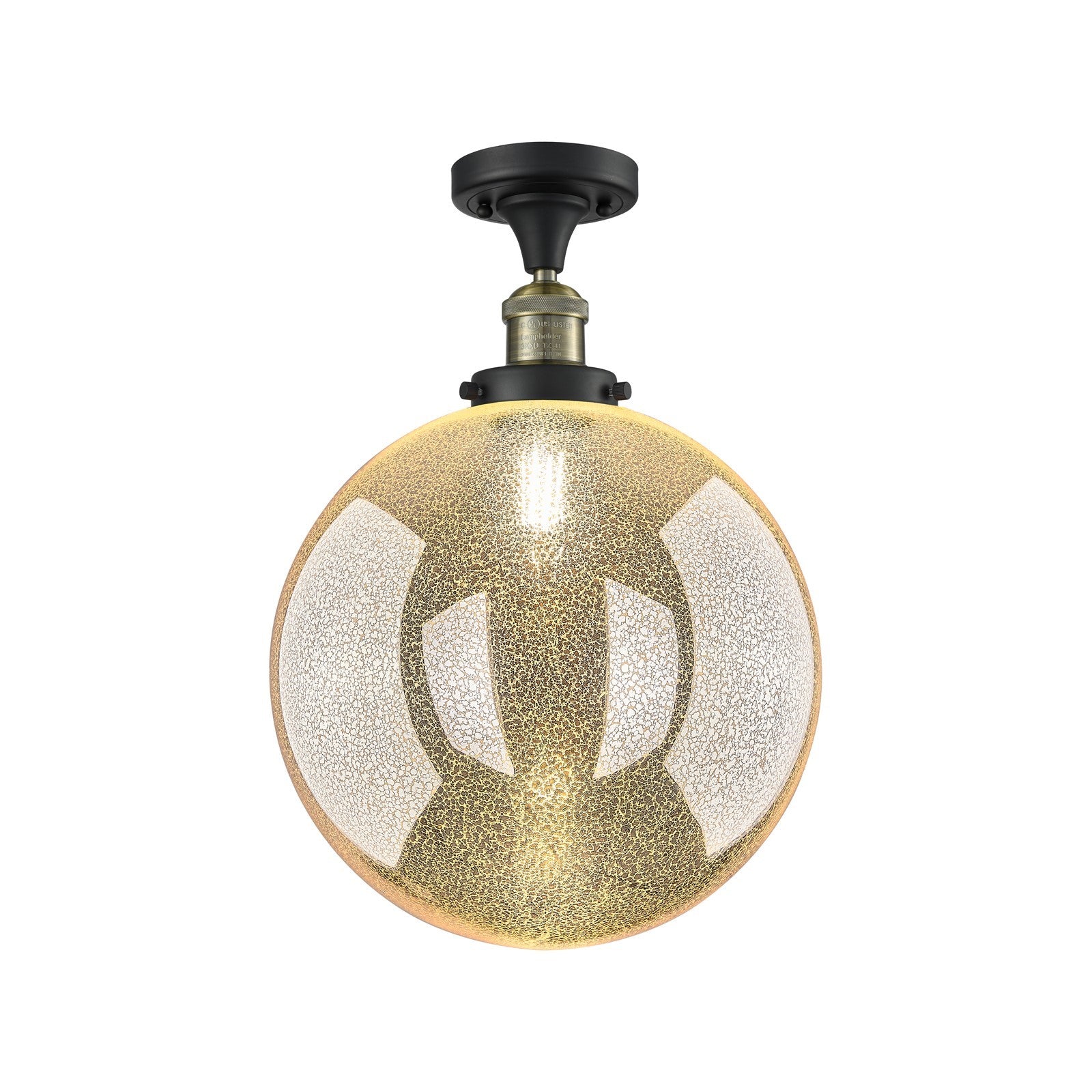 Innovations Beacon 12in 1-Light Semi-Flush Mount | Industrial Black Antique Brass Steel and Mercury Seeded Glass | Entryway & | Model 517-1CH-BAB-G208-12
