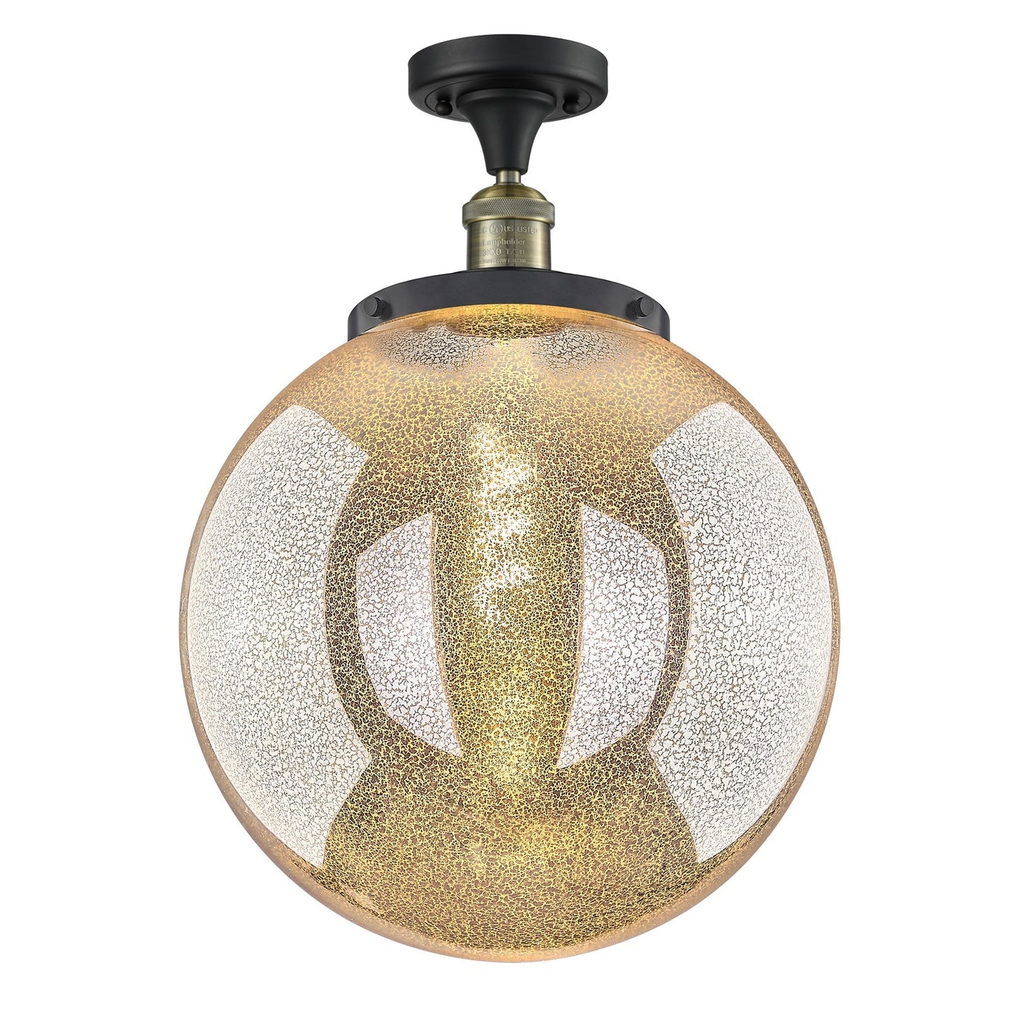 Innovations Beacon 14in 1-Light Semi-Flush Mount | Industrial Black Antique Brass Steel and Mercury Seeded Glass | Entryway & | Model 517-1CH-BAB-G208-14
