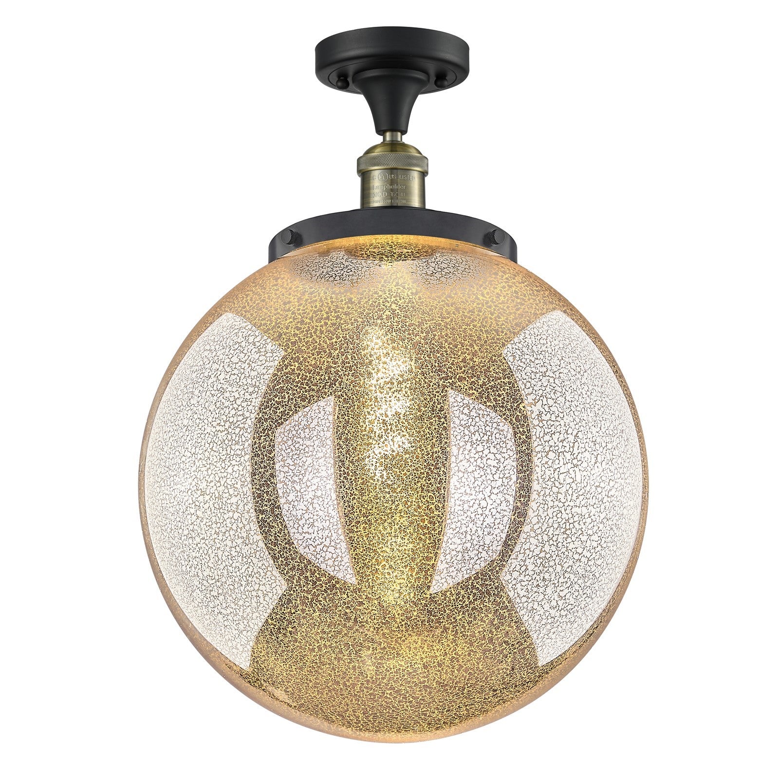 Innovations Beacon 14in 1-Light Semi-Flush Mount | Industrial Black Antique Brass Steel and Mercury Seeded Glass | Entryway & | Model 517-1CH-BAB-G208-14