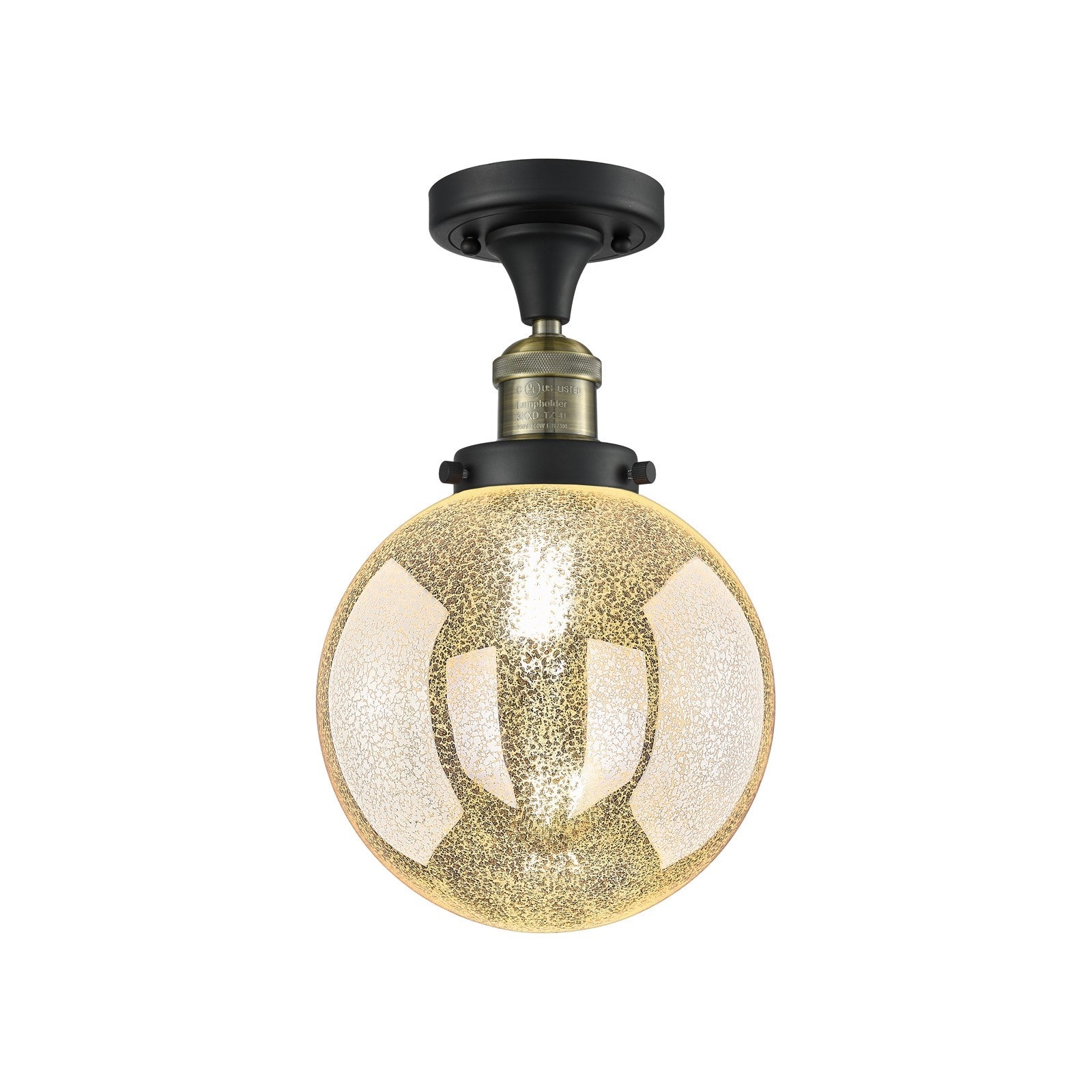 Innovations Beacon 8in 1-Light Semi-Flush Mount | Industrial Black Antique Brass Steel and Mercury Seeded Glass | Kitchen & | Model 517-1CH-BAB-G208-8