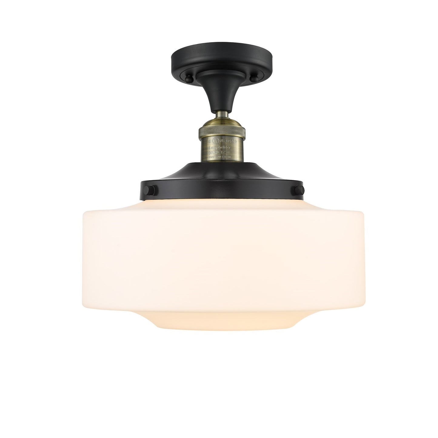 Innovations Bridgeton 12in 1-Light Semi-Flush Mount | Traditional Black Antique Brass Steel and Matte White Frosted Glass | Model 517-1CH-BAB-G691-12-LED